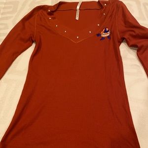 New burnt orange thermal Syracuse deep V-neck thermal longsleeve